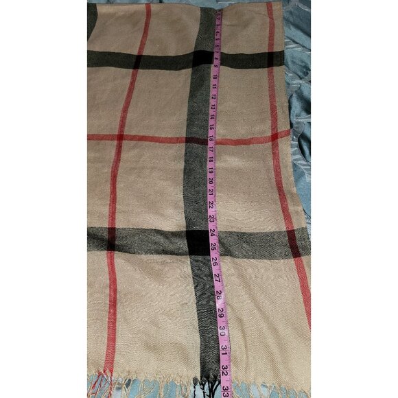 Plaid Fringe Shawl Scarf Beige & Black - Picture 4 of 5
